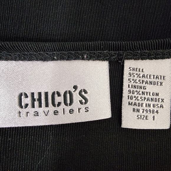 Chico's Travelers Womens Tee Black Knit Slinky Scoop Neck Long Sleeve Medium Top - Picture 8 of 9